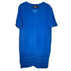 YL By Yair Women's Turquoise Silk Sheath‎ Dress Size 12 Knee Length 80's Vtg